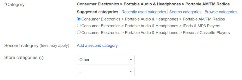 ebay choose category list product