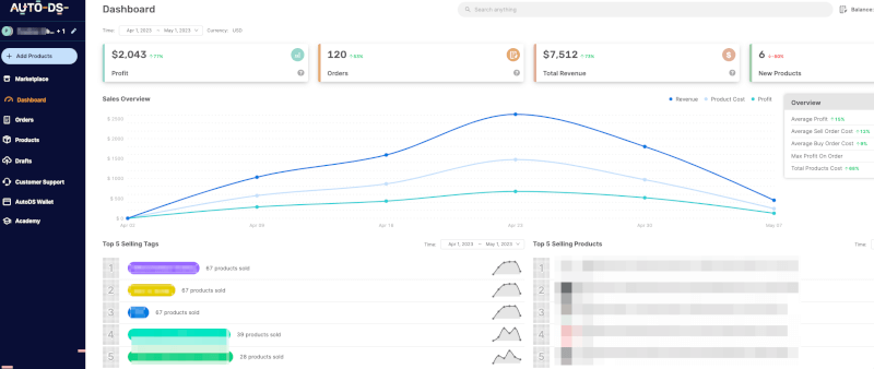 AutoDS dashboard