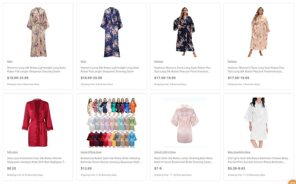 AutoDS silk robe dropshipping lingerie